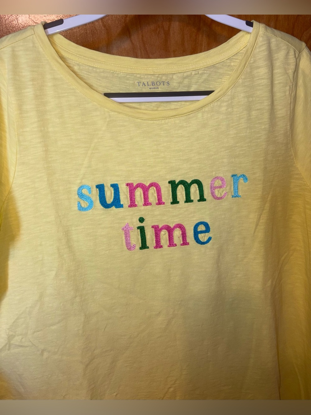 Talbots bright lemon yellow 100% cotton Summer Time tie sleeve t-shirt Size 1X - Picture 4 of 6
